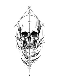 Tattoo template of a skull with geometric floral elements