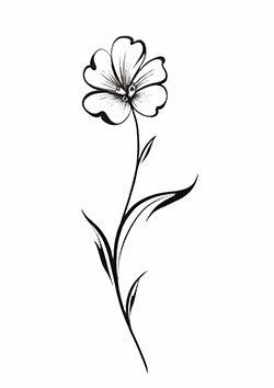 Tattoo template of a single elegant flower with detailed petals and leaves, symbolizing grace and simplicity