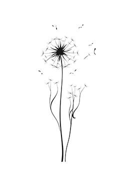 Tattoo template of a dandelion with dispersing seeds