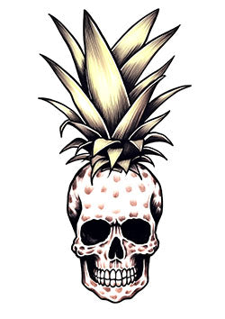 Tattoo template of a skull with a pineapple crown blending life and death