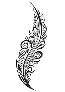 Tattoo template of a stylized feather with intricate details