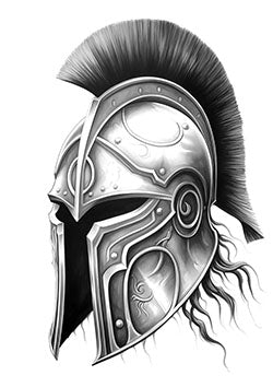 Tattoo template of a Spartan helmet with detailed design and plume