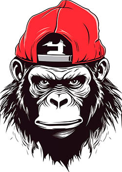 Tattoo template of a gorilla with a backward red cap symbolizing strength and attitude