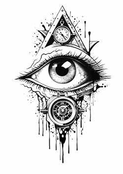 Tattoo template of an eye with clock and geometric design