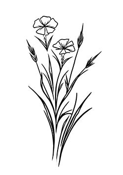 Tattoo template of a delicate floral design featuring three slender flowers with graceful leaves and stems.