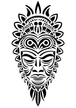 Tattoo template of a tribal mask with detailed patterns