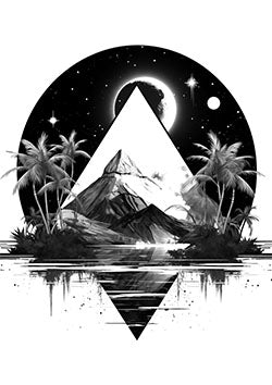 Tattoo template of a mountain landscape in an eclipse setting