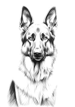 Tattoo template of a German Shepherd's attentive face