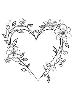 Tattoo template of a heart with floral elements