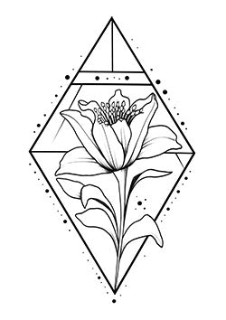 Tattoo template of a floral design with geometric elements, perfect for those who appreciate nature and symmetry in their body art