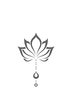 Tattoo template of a minimalist lotus flower with a droplet, representing purity and tranquility.