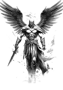 Tattoo template of an angelic warrior poised for battle