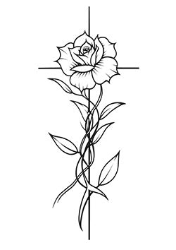 Tattoo template of an elegant rose with vine