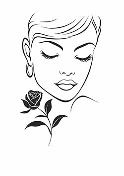 Tattoo template of a woman's serene face with a rose