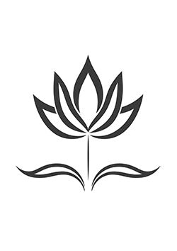 Tattoo template of a stylized lotus flower in black ink representing purity and enlightenment