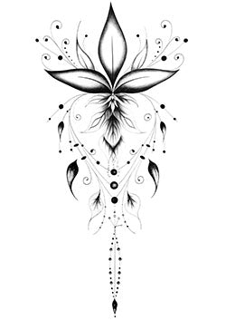 Tattoo template of a symmetrical floral design with beads and leaves