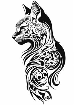 Tattoo template of a stylized tribal cat head