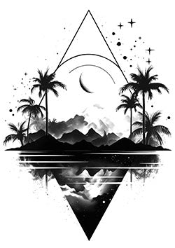 Tattoo template of a tropical landscape with geometric elements