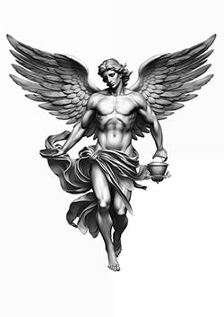 Tattoo template of a majestic angel with spread wings