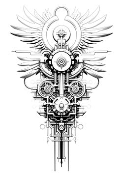 Tattoo template of a mechanical angel with clockwork wings