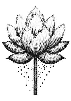 Tattoo template of a dotwork lotus with falling petals