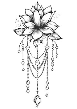 Tattoo template of a lotus flower with jewel chains