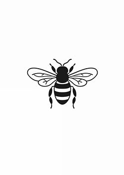 Tattoo template of a black bee with spread wings, symbolizing diligence and community