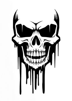 Tattoo template of a skull with dripping black effects