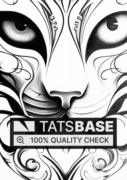 Tattoo template of a cat face with tribal patterns for a striking and mystical look