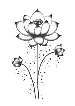 Tattoo template of a stylized shaded lotus flower with dot work