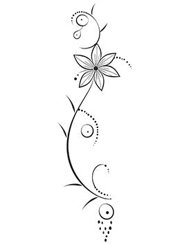 Tattoo template of a delicate floral stem with detailed petals and dotted accents, ideal for an elegant and feminine design