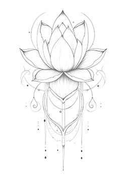 Tattoo template of a lotus flower with delicate patterns and intricate linework symbolizing purity and spiritual awakening