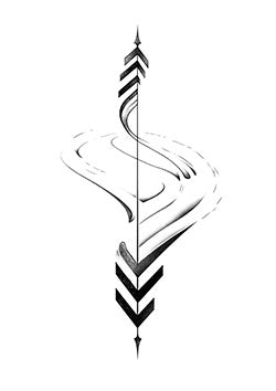 Tattoo template of a geometric arrow with flowing lines.