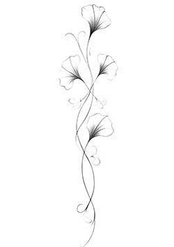 Tattoo template of a delicate vine with three ethereal flowers intertwined in elegant curves