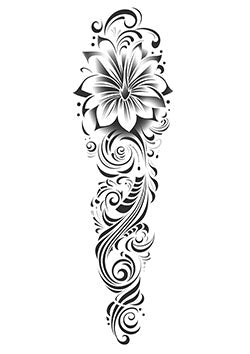 Tattoo template of a stylized floral design with swirling patterns.