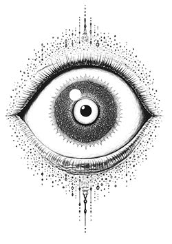 Tattoo template of a detailed eye with dotwork dripping patterns