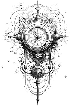 Tattoo template of an intricate clock with smoke details