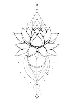 Tattoo template of a sacred lotus flower with geometric patterns and minimalist dot work