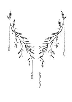 Tattoo template of a leafy vine garland with bead-like details