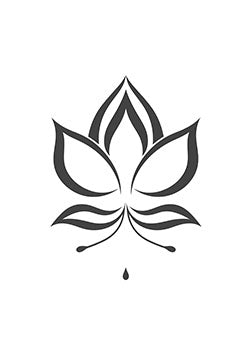 Tattoo template of a minimalist black lotus flower with elegant lines and a single drop