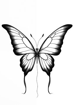 Tattoo template of a black and white butterfly with extended wings