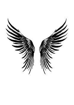 Tattoo template of a pair of black angel wings with detailed feathers conveying spirituality and freedom