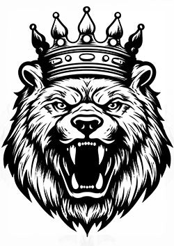 Tattoo template of a crowned roaring bear, symbolizing strength and regality