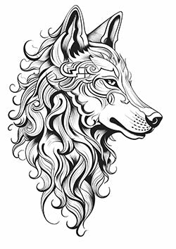 Tattoo template of a stylized tribal wolf head