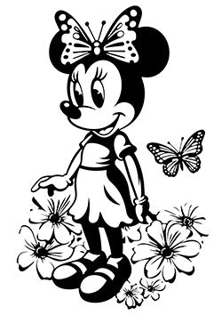 Tattoo template of a stylized Minnie Mouse among flowers and butterflies