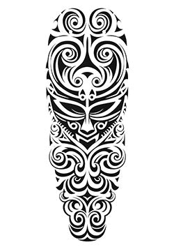 Tattoo template of a Maori tribal mask with spiral patterns