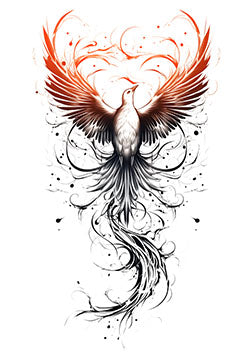 Tattoo template of a vibrant phoenix rising with fiery wings