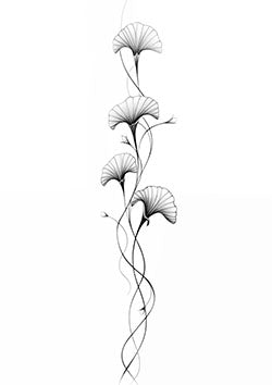 Tattoo template of a vertical arrangement of ginkgo leaves and stems