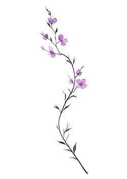 Tattoo template of a minimalistic vine with purple flowers showing elegance