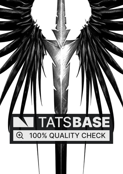 Tattoo template of stylized wings with a central spear